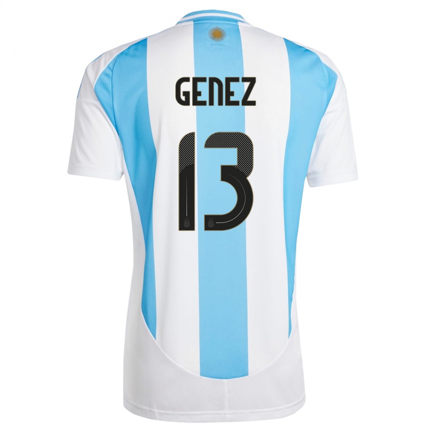 Niño Camiseta Argentina Nahuel Genez #13 Blanco Azul 1ª Equipación 24-26 La Camisa Perú