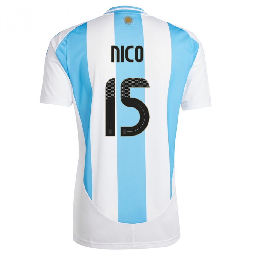 Niño Camiseta Argentina Nico #15 Blanco Azul 1ª Equipación 24-26 La Camisa Perú