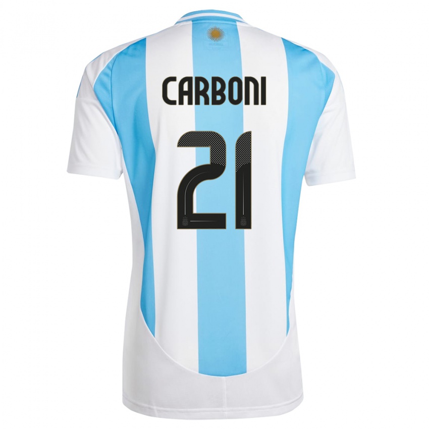 Niño Camiseta Argentina Valentin Carboni #21 Blanco Azul 1ª Equipación 24-26 La Camisa Perú