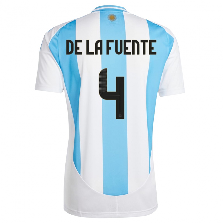 Niño Camiseta Argentina Hernan De La Fuente #4 Blanco Azul 1ª Equipación 24-26 La Camisa Perú