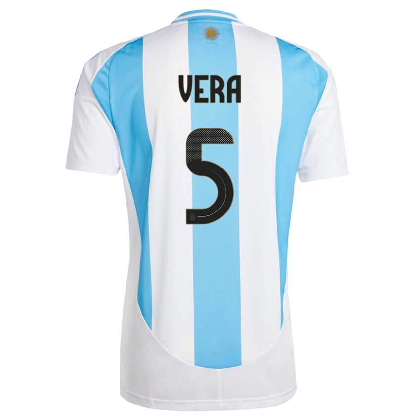 Niño Camiseta Argentina Fausto Vera #5 Blanco Azul 1ª Equipación 24-26 La Camisa Perú