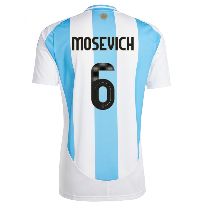 Niño Camiseta Argentina Leonel Mosevich #6 Blanco Azul 1ª Equipación 24-26 La Camisa Perú