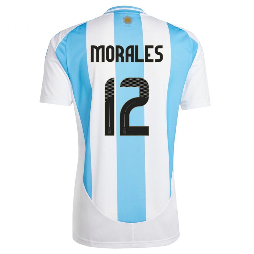 Niño Camiseta Argentina Lautaro Morales #12 Blanco Azul 1ª Equipación 24-26 La Camisa Perú