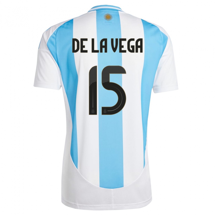 Niño Camiseta Argentina Pedro De La Vega #15 Blanco Azul 1ª Equipación 24-26 La Camisa Perú