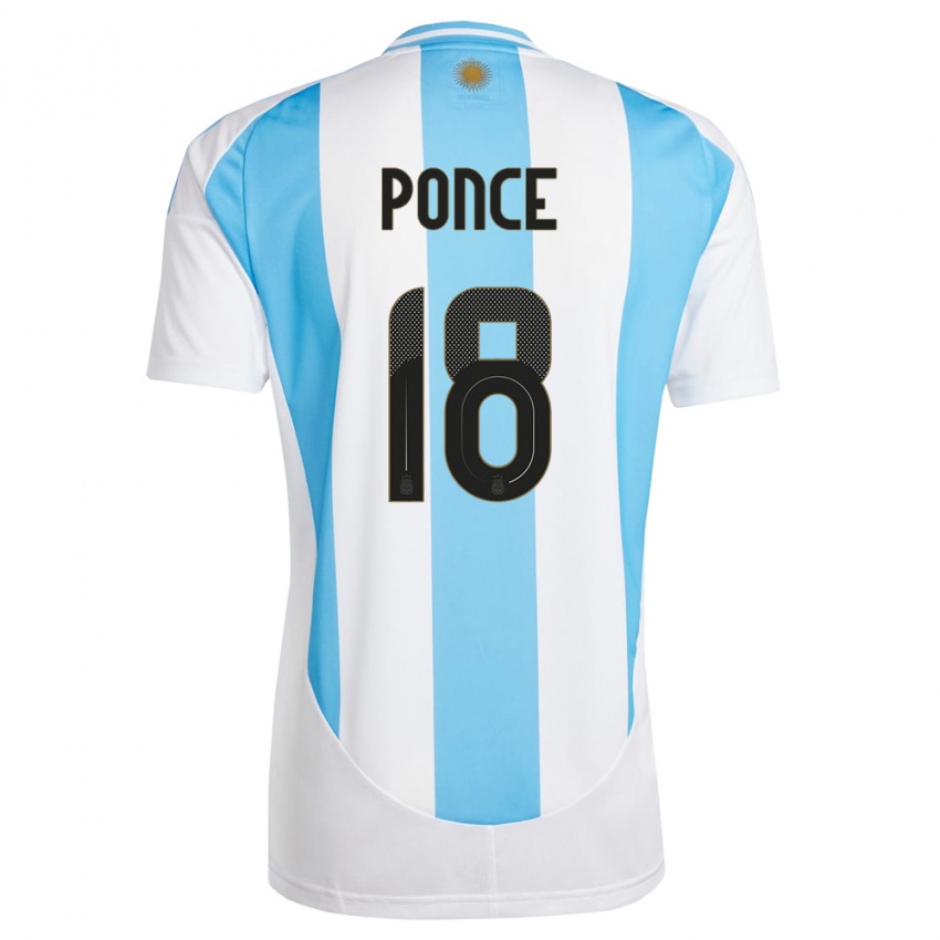 Niño Camiseta Argentina Ezequiel Ponce #18 Blanco Azul 1ª Equipación 24-26 La Camisa Perú