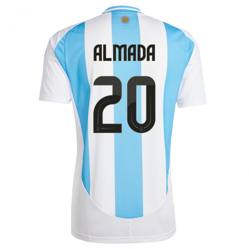 Niño Camiseta Argentina Thiago Almada #20 Blanco Azul 1ª Equipación 24-26 La Camisa Perú