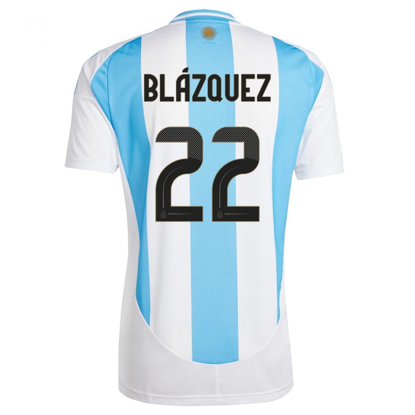 Niño Camiseta Argentina Joaquin Blazquez #22 Blanco Azul 1ª Equipación 24-26 La Camisa Perú