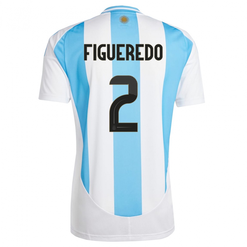 Niño Camiseta Argentina Leandro Figueredo #2 Blanco Azul 1ª Equipación 24-26 La Camisa Perú