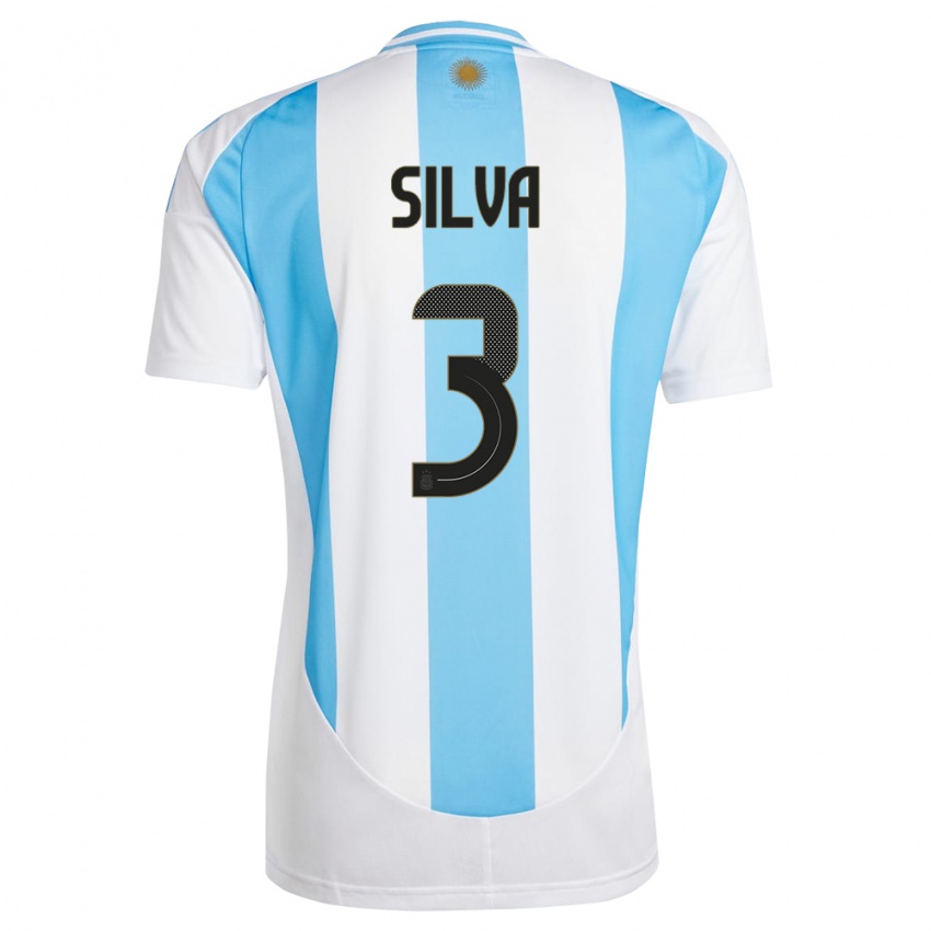 Niño Camiseta Argentina Tomas Silva #3 Blanco Azul 1ª Equipación 24-26 La Camisa Perú