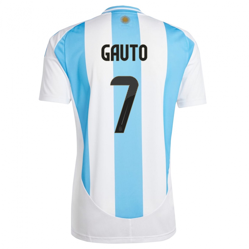 Niño Camiseta Argentina Juan Gauto #7 Blanco Azul 1ª Equipación 24-26 La Camisa Perú