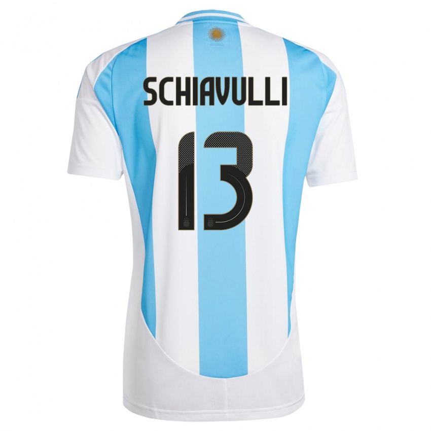 Niño Camiseta Argentina Thiago Schiavulli #13 Blanco Azul 1ª Equipación 24-26 La Camisa Perú