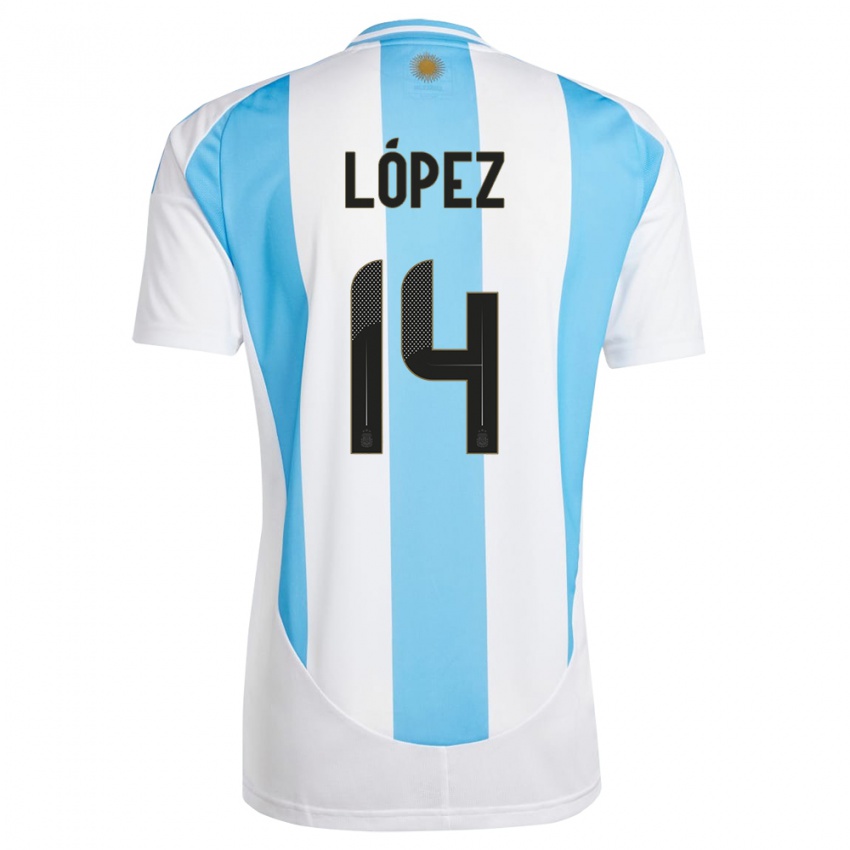 Niño Camiseta Argentina Lautaro Lopez #14 Blanco Azul 1ª Equipación 24-26 La Camisa Perú