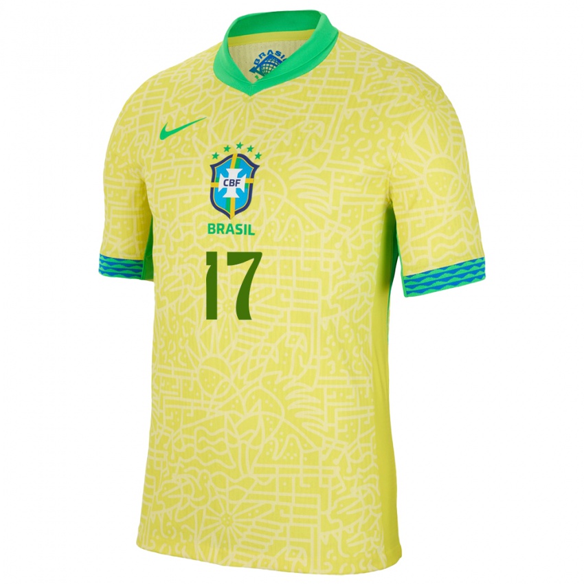 Niño Camiseta Brasil Lucas Beraldo #17 Amarillo 1ª Equipación 24-26 La Camisa Perú