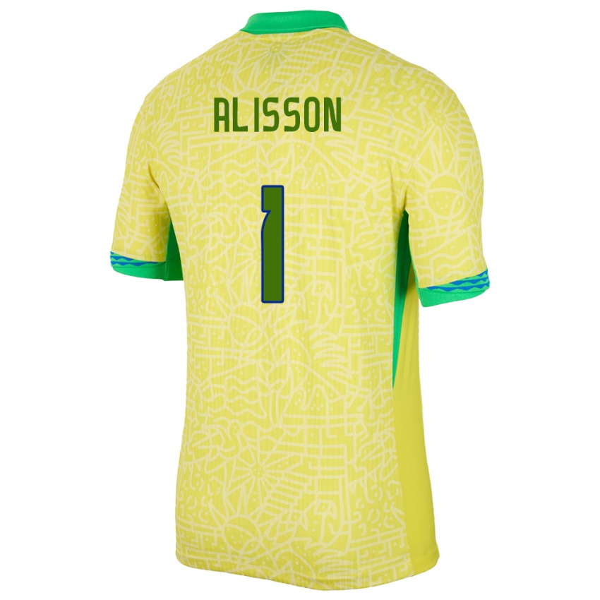 Niño Camiseta Brasil Alisson #1 Amarillo 1ª Equipación 24-26 La Camisa Perú