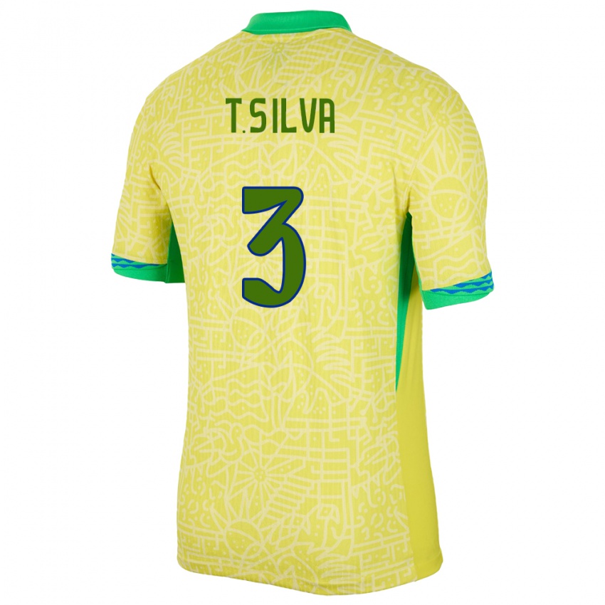 Niño Camiseta Brasil Thiago Silva #3 Amarillo 1ª Equipación 24-26 La Camisa Perú