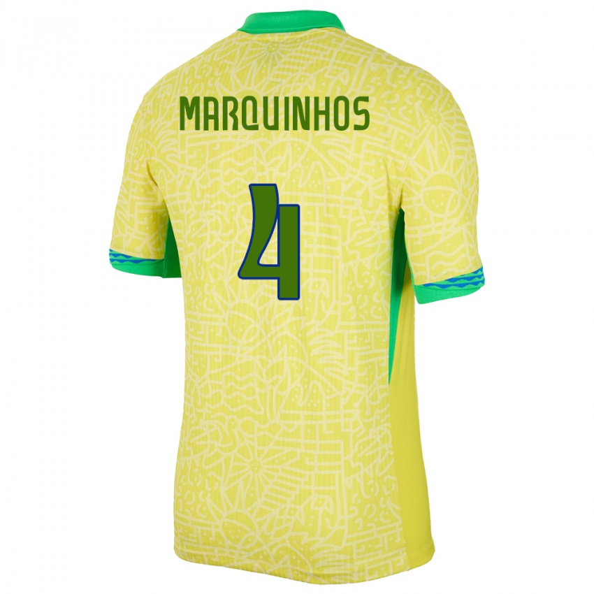 Niño Camiseta Brasil Marquinhos #4 Amarillo 1ª Equipación 24-26 La Camisa Perú