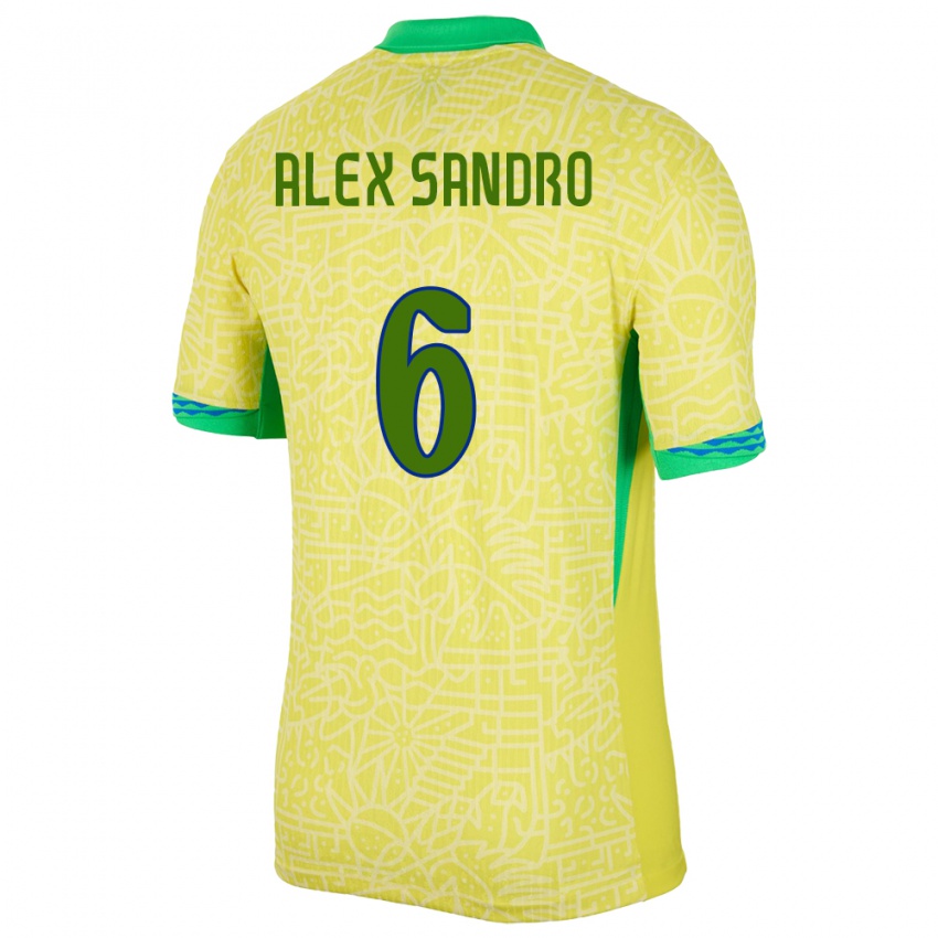 Niño Camiseta Brasil Alex Sandro #6 Amarillo 1ª Equipación 24-26 La Camisa Perú