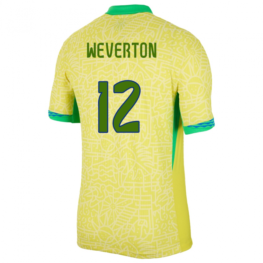 Niño Camiseta Brasil Weverton #12 Amarillo 1ª Equipación 24-26 La Camisa Perú