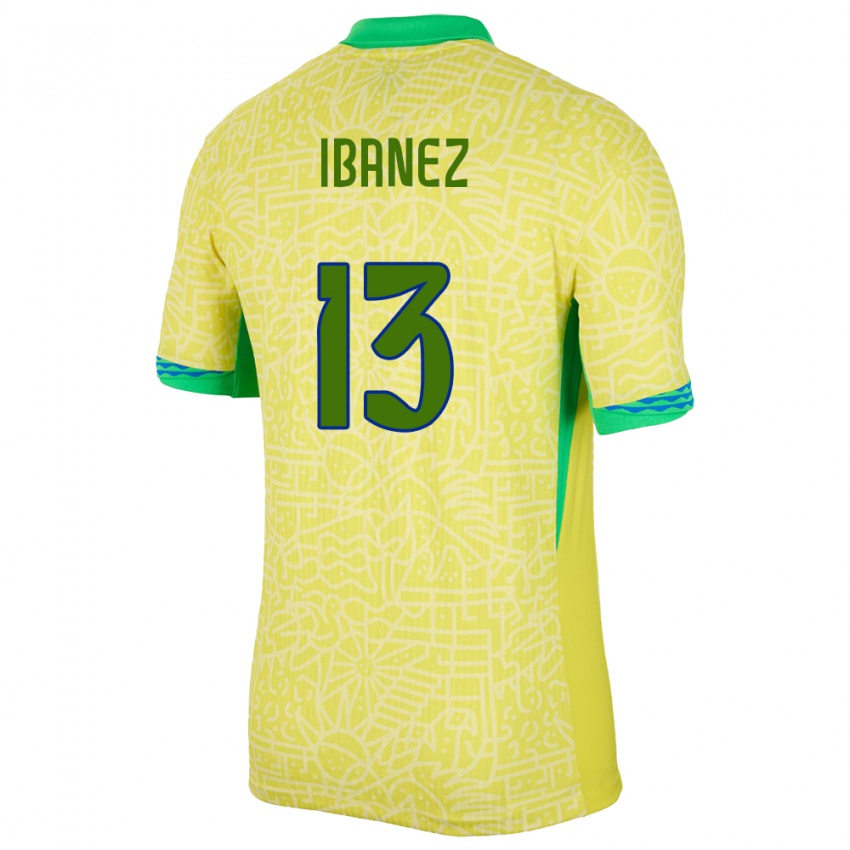 Niño Camiseta Brasil Roger Ibanez #13 Amarillo 1ª Equipación 24-26 La Camisa Perú