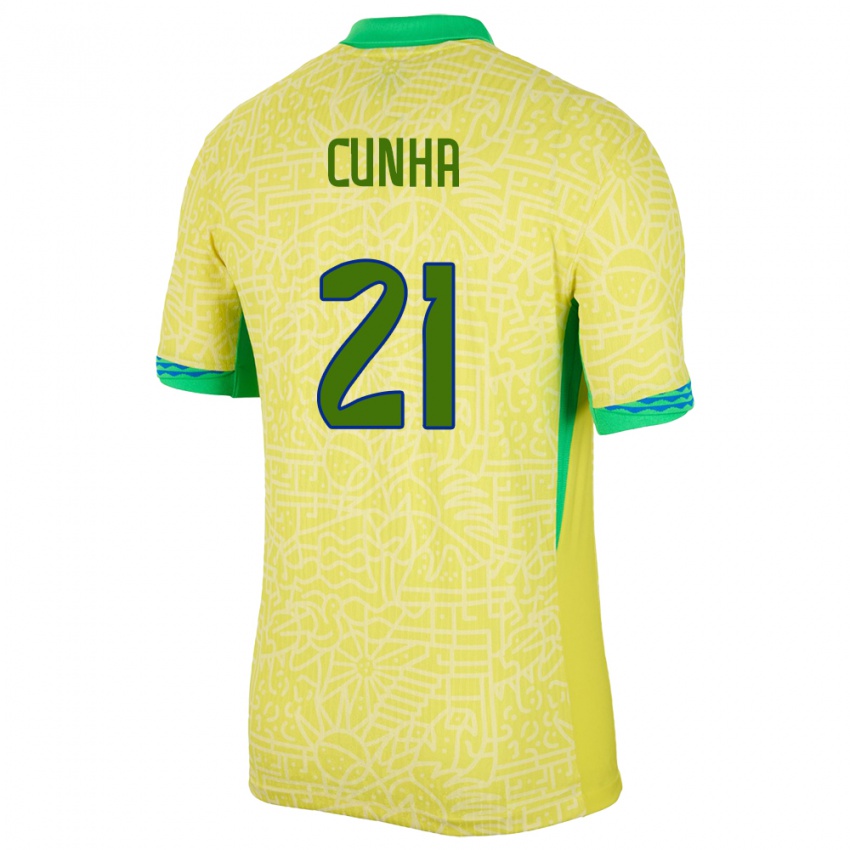 Niño Camiseta Brasil Matheus Cunha #21 Amarillo 1ª Equipación 24-26 La Camisa Perú