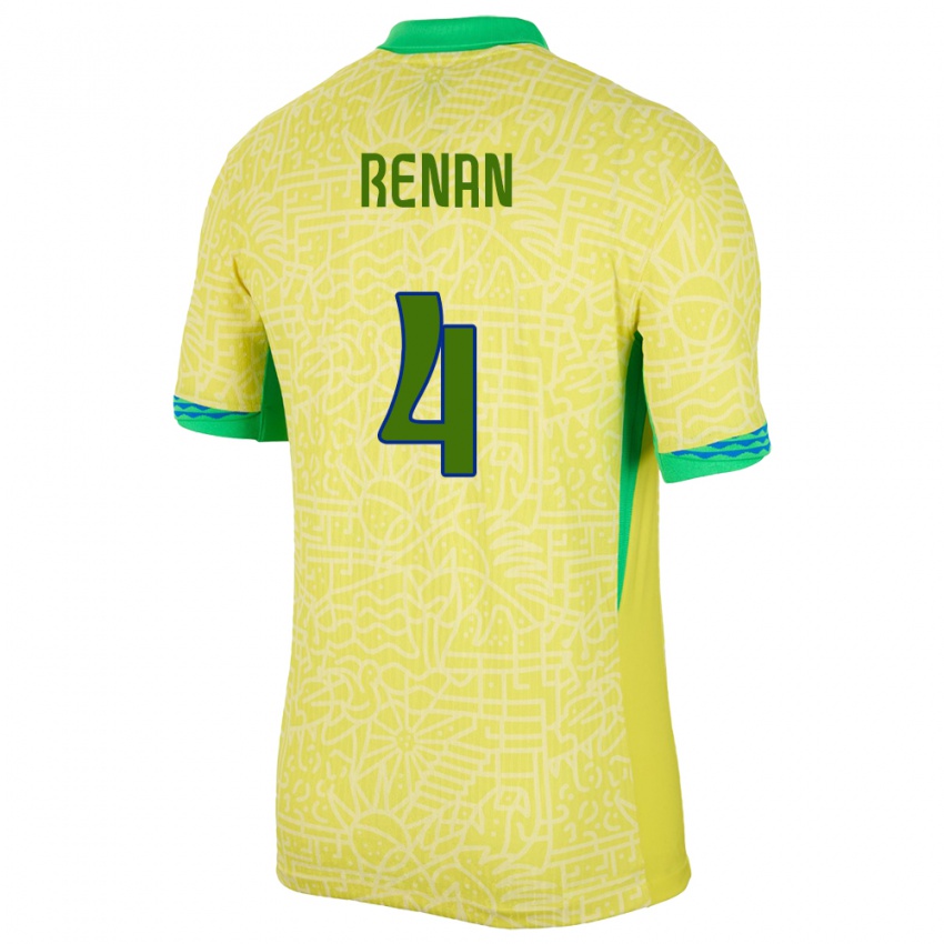 Niño Camiseta Brasil Robert Renan #4 Amarillo 1ª Equipación 24-26 La Camisa Perú