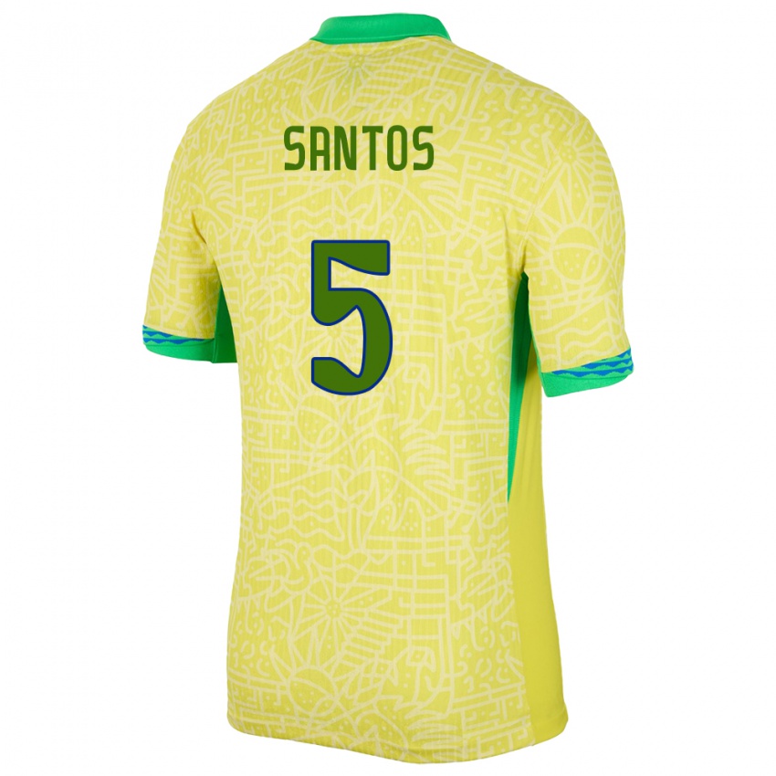 Niño Camiseta Brasil Andrey Santos #5 Amarillo 1ª Equipación 24-26 La Camisa Perú