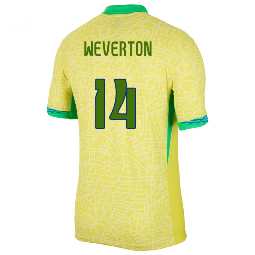 Niño Camiseta Brasil Weverton #14 Amarillo 1ª Equipación 24-26 La Camisa Perú