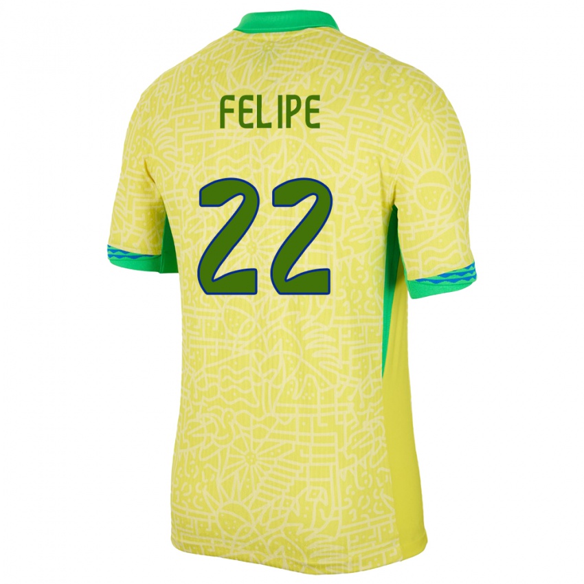 Niño Camiseta Brasil Cayo Felipe #22 Amarillo 1ª Equipación 24-26 La Camisa Perú