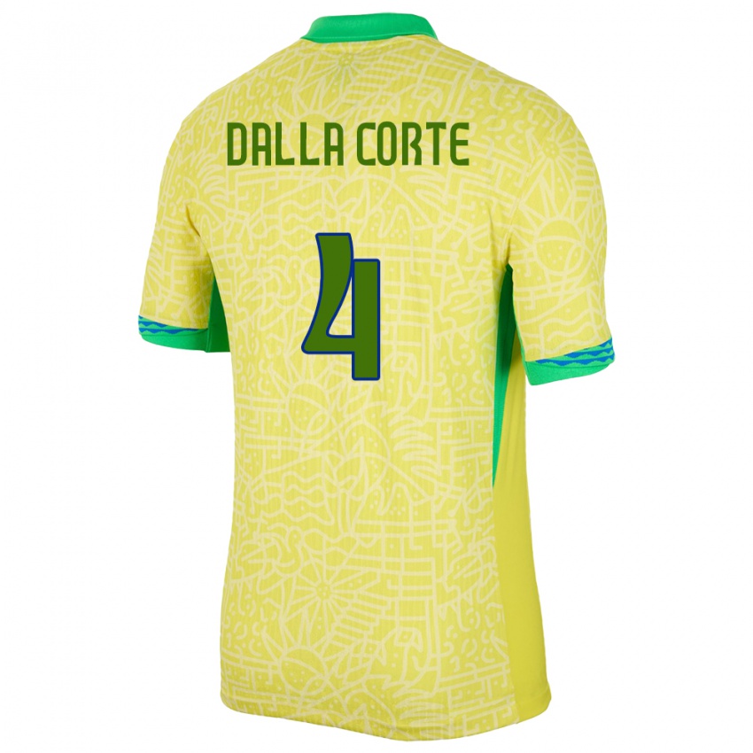 Niño Camiseta Brasil Joao Dalla Corte #4 Amarillo 1ª Equipación 24-26 La Camisa Perú