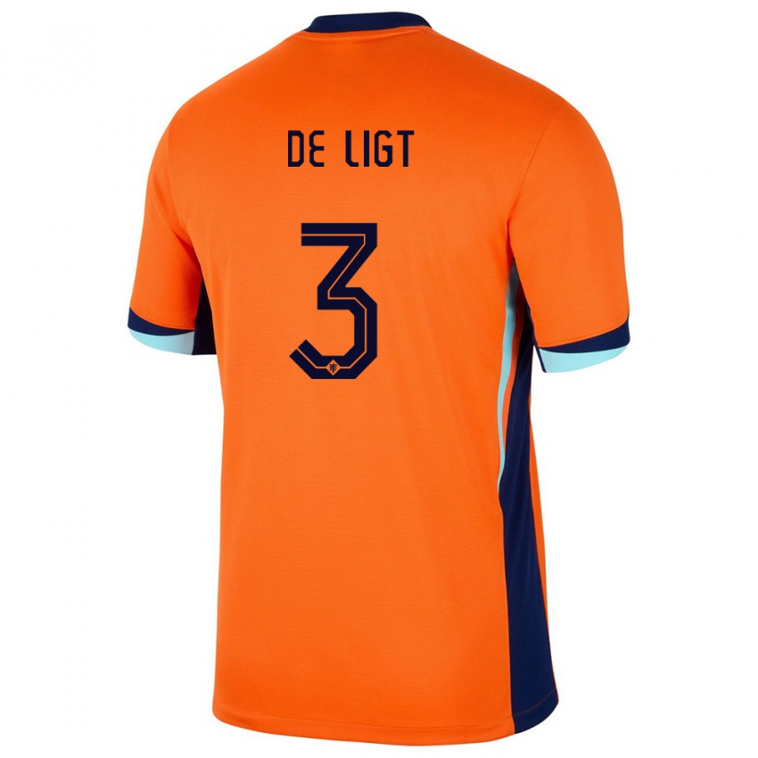 Niño Camiseta Países Bajos Matthijs De Ligt #3 Naranja 1ª Equipación 24-26 La Camisa Perú