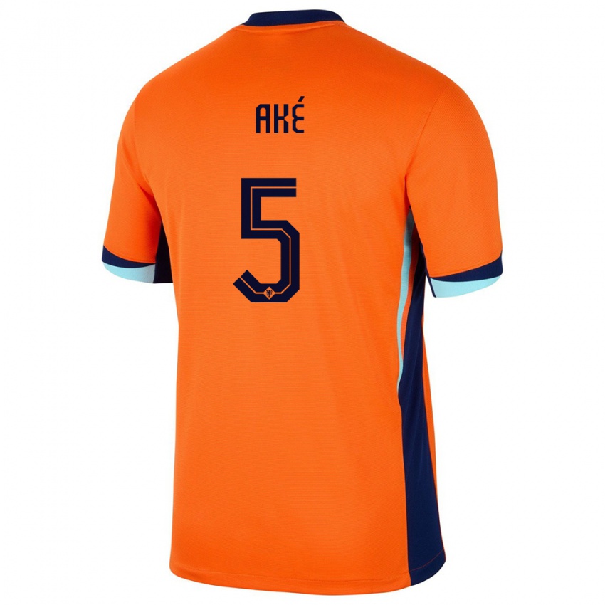 Niño Camiseta Países Bajos Nathan Ake #5 Naranja 1ª Equipación 24-26 La Camisa Perú