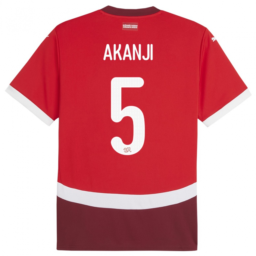 Niño Camiseta Suiza Manuel Akanji #5 Rojo 1ª Equipación 24-26 La Camisa Perú