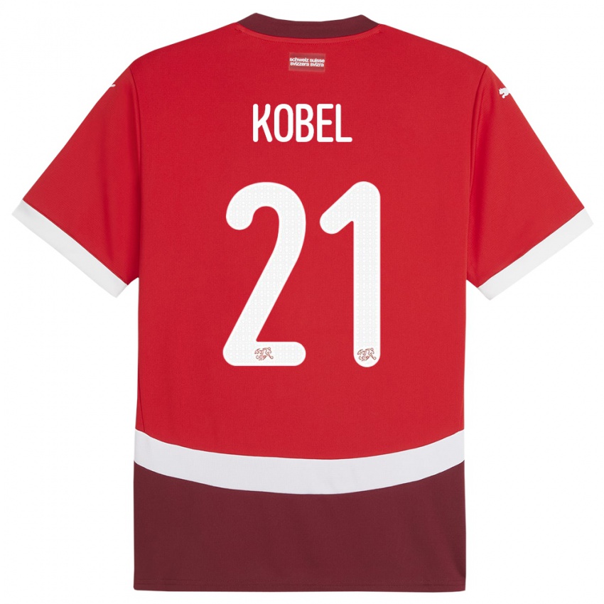 Niño Camiseta Suiza Gregor Kobel #21 Rojo 1ª Equipación 24-26 La Camisa Perú