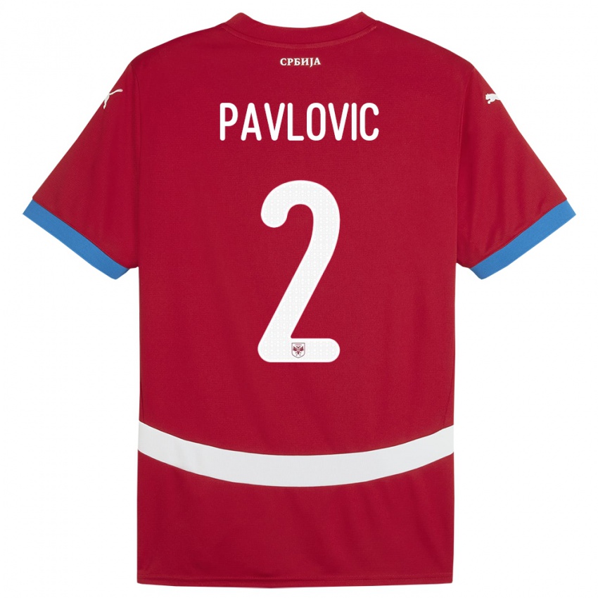 Niño Camiseta Serbia Strahinja Pavlovic #2 Rojo 1ª Equipación 24-26 La Camisa Perú