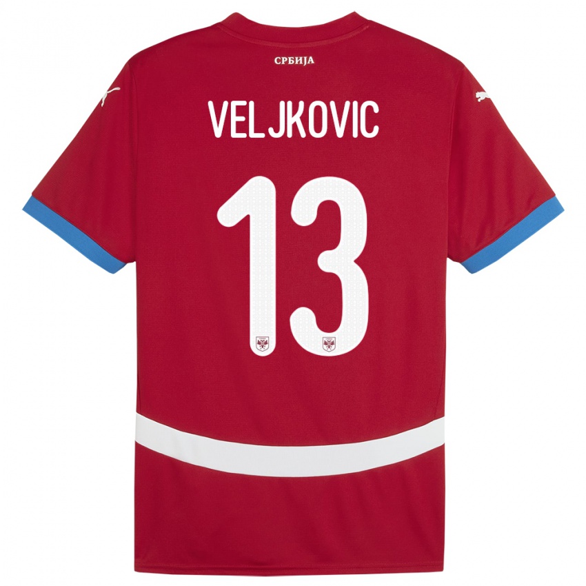 Niño Camiseta Serbia Milos Veljkovic #13 Rojo 1ª Equipación 24-26 La Camisa Perú