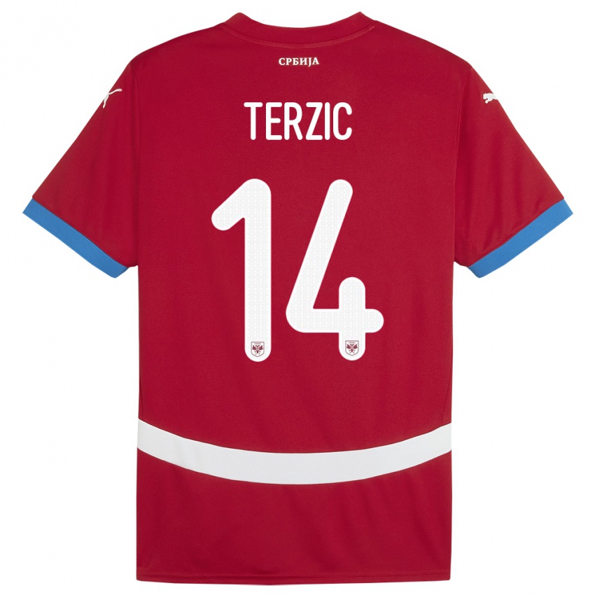 Niño Camiseta Serbia Aleksa Terzic #14 Rojo 1ª Equipación 24-26 La Camisa Perú