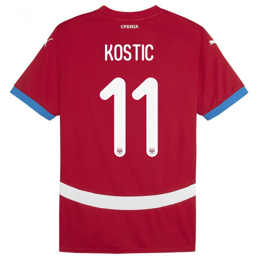 Niño Camiseta Serbia Filip Kostic #11 Rojo 1ª Equipación 24-26 La Camisa Perú