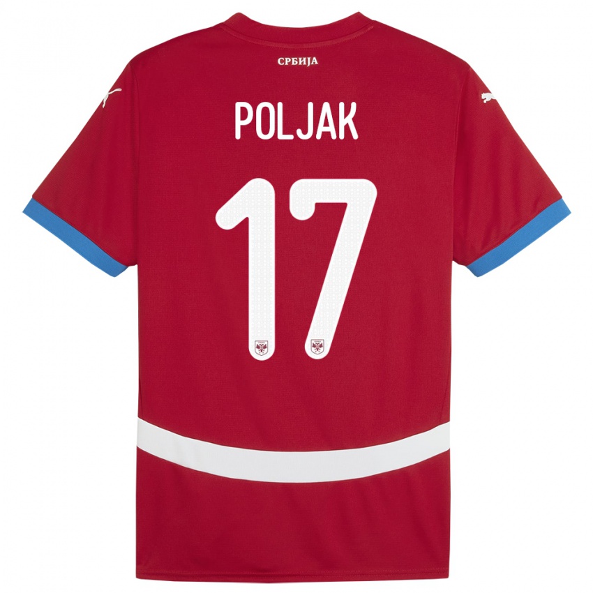 Niño Camiseta Serbia Allegra Poljak #17 Rojo 1ª Equipación 24-26 La Camisa Perú