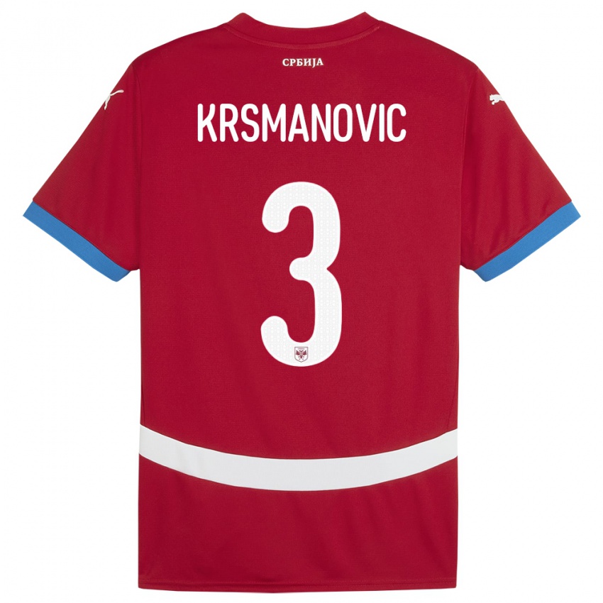 Niño Camiseta Serbia Nemanja Krsmanovic #3 Rojo 1ª Equipación 24-26 La Camisa Perú