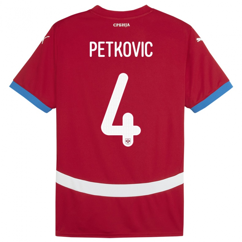 Niño Camiseta Serbia Nikola Petkovic #4 Rojo 1ª Equipación 24-26 La Camisa Perú