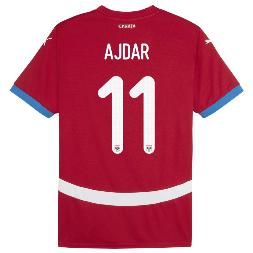 Niño Camiseta Serbia Ognjen Ajdar #11 Rojo 1ª Equipación 24-26 La Camisa Perú