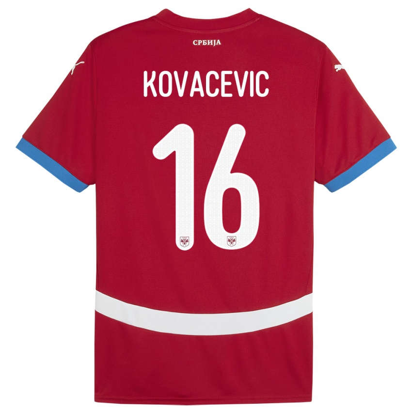 Niño Camiseta Serbia Bojan Kovacevic #16 Rojo 1ª Equipación 24-26 La Camisa Perú