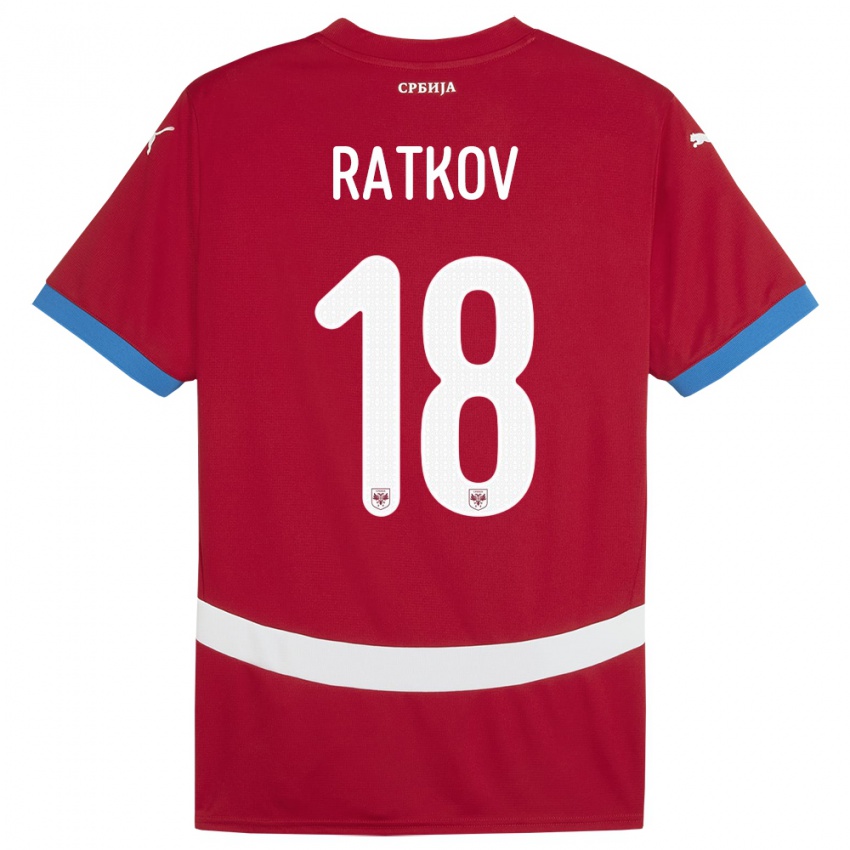 Niño Camiseta Serbia Petar Ratkov #18 Rojo 1ª Equipación 24-26 La Camisa Perú