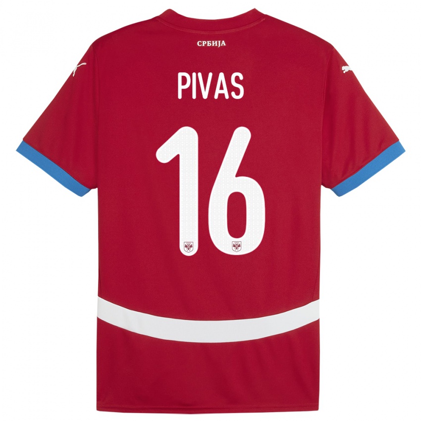 Niño Camiseta Serbia Miodrag Pivas #16 Rojo 1ª Equipación 24-26 La Camisa Perú