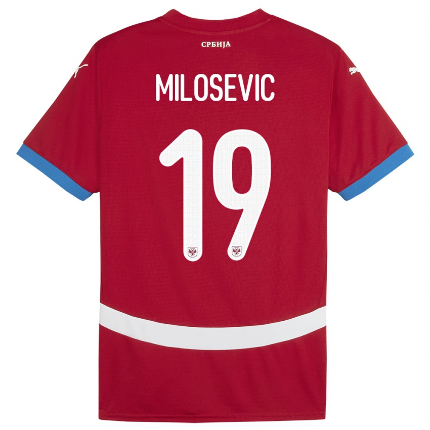 Niño Camiseta Serbia Jovan Milosevic #19 Rojo 1ª Equipación 24-26 La Camisa Perú