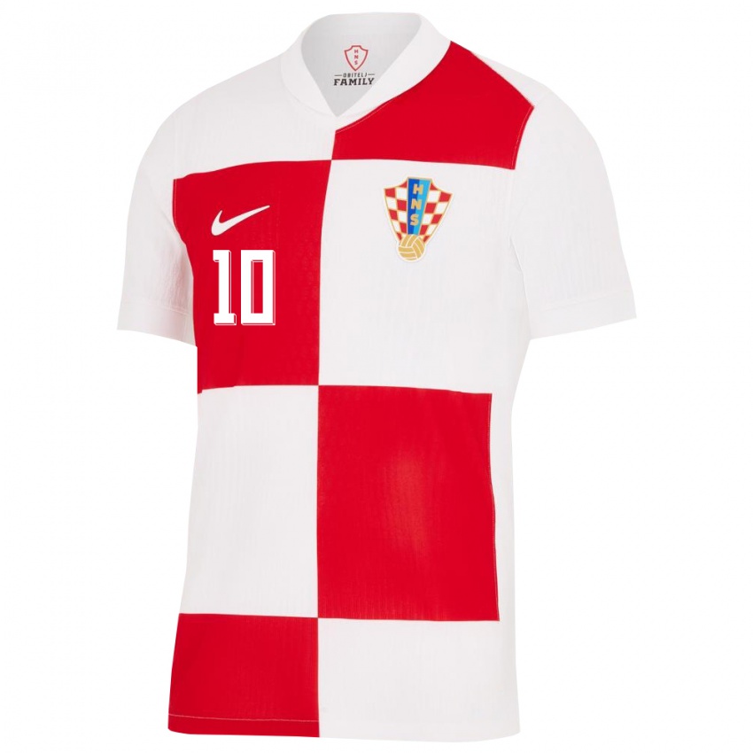 Niño Camiseta Croacia Gabriel Vidovic #10 Blanco Rojo 1ª Equipación 24-26 La Camisa Perú