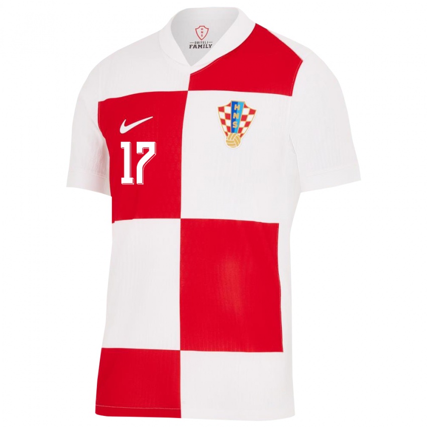 Niño Camiseta Croacia Igor Matanovic #17 Blanco Rojo 1ª Equipación 24-26 La Camisa Perú