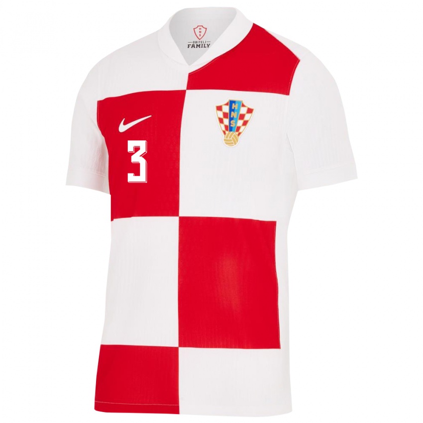 Niño Camiseta Croacia Ana Jelencic #3 Blanco Rojo 1ª Equipación 24-26 La Camisa Perú