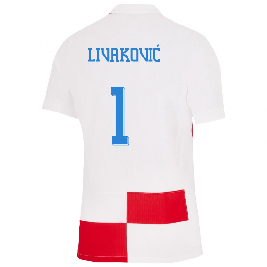 Niño Camiseta Croacia Dominik Livakovic #1 Blanco Rojo 1ª Equipación 24-26 La Camisa Perú