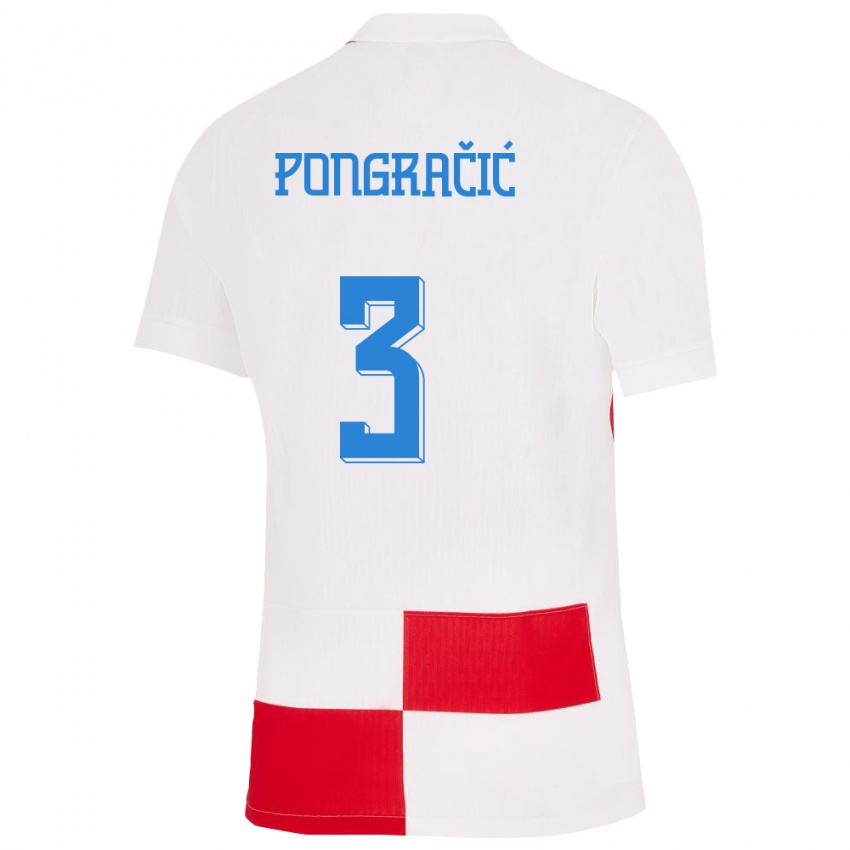 Niño Camiseta Croacia Marin Pongracic #3 Blanco Rojo 1ª Equipación 24-26 La Camisa Perú